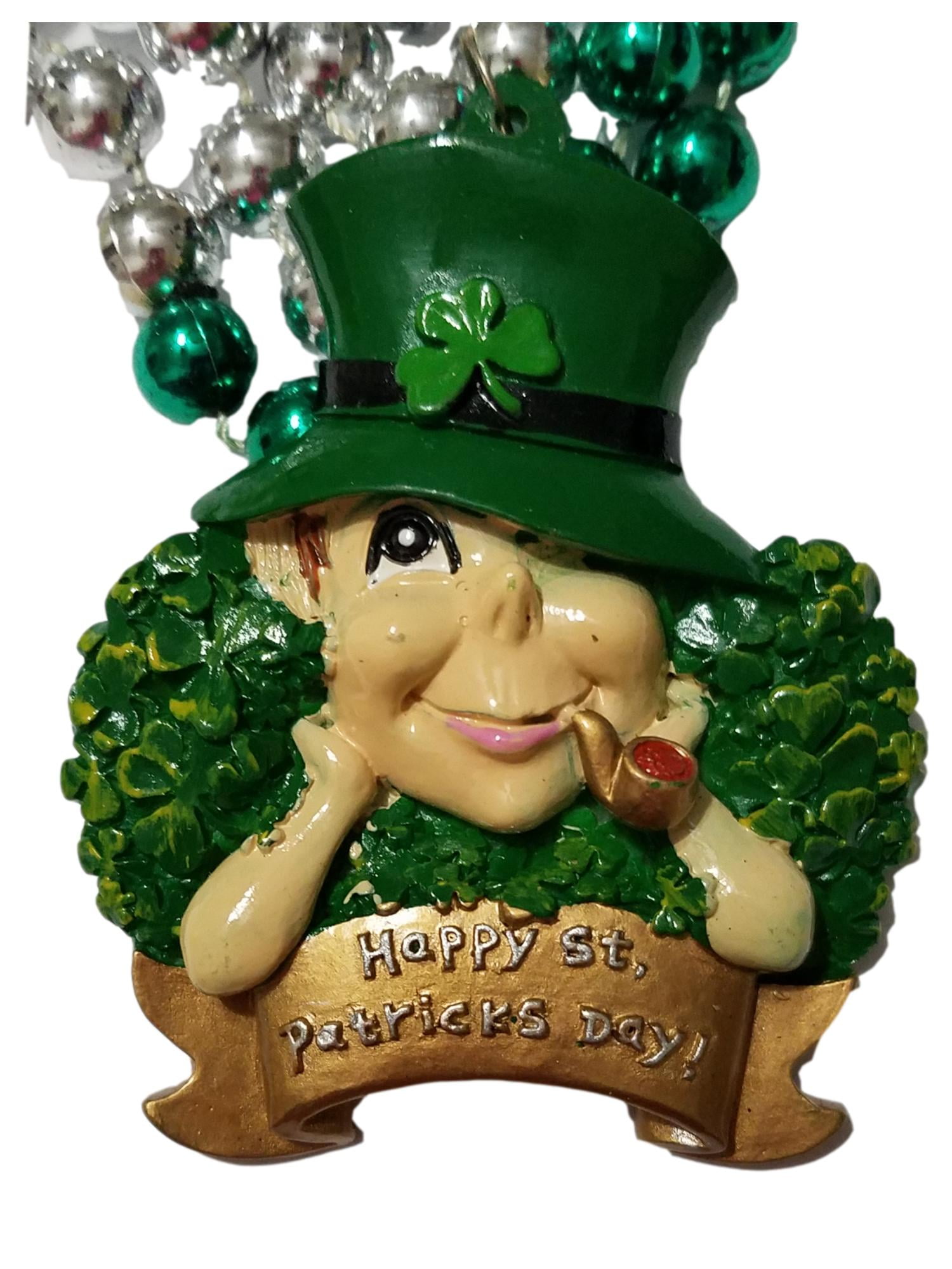 MARDI GRAS CREATIONS Leprechaun Pipe Hat Happy St Patrick's Day Mardi Gras Green Bead Necklace