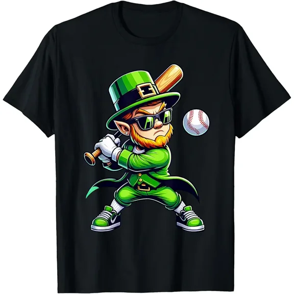 Leprechaun Playing Baseball St Patricks Day Sport Mens Boys T-Shirt