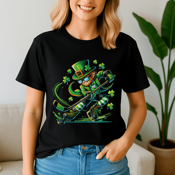 Leprechaun Playing Ice Hockey, Patrick Day Shirt, Irish Patrick Day, St Patricks Day Tee, Shamrock Tshirt, Leprechaun Gift, Happy St Patricks Day