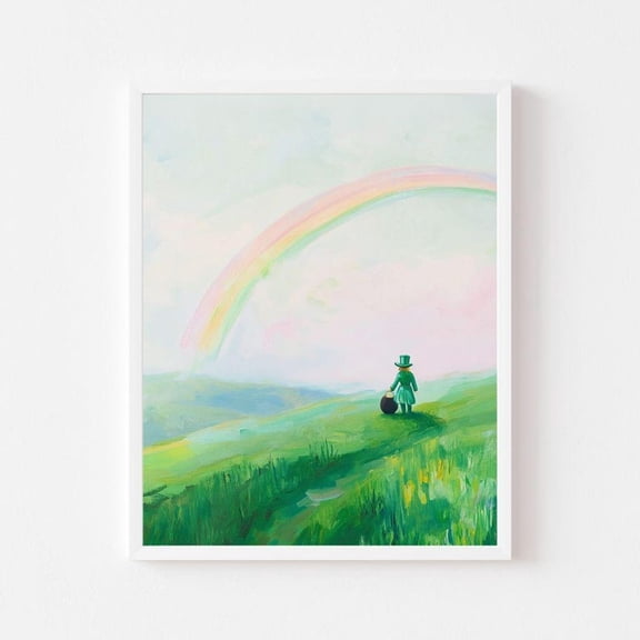 Leprechaun Rainbow Art Print: St. Patrick's Day Pastel Decor 8x12 UNFRAMED