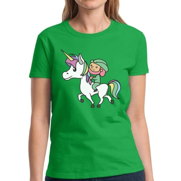 Leprechaun Riding A Unicorn Graphic Shirts for Women - St Patrick's Day Womens T-Shirt American Irish Party Gift