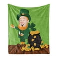 thumbnail image 1 of Leprechaun Soft Flannel Fleece Throw Blanket, Saint Patrick's Day Cartoon with Shamrock and Coin Pot, Cozy Plush for Indoor and Outdoor Use, 60" x 80", Lime Green Multicolor, by Ambesonne, 1 of 5
