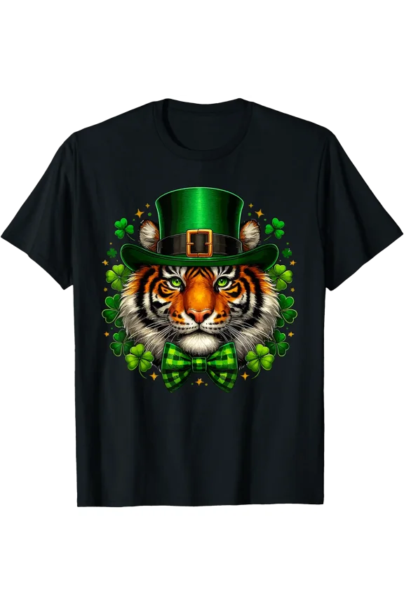Leprechaun Tiger Face Irish St Patrick' Day Shamrock T-Shirt, Unisex T-Shirt