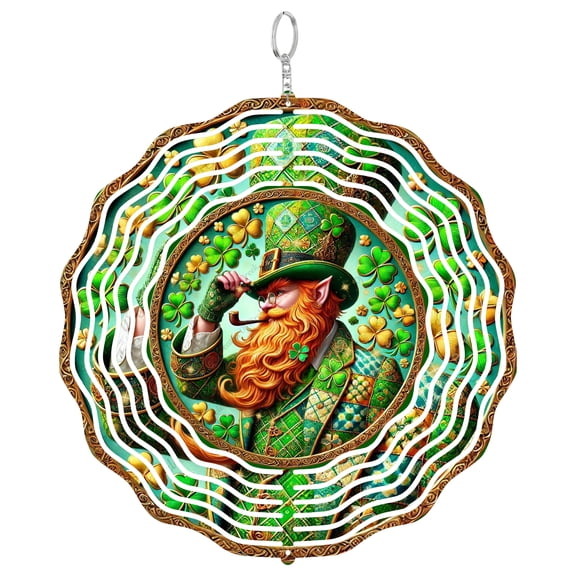 Leprechaun Top Hat Patchwork Magical 3D Wind Spinner Hanging, Round UV Printed Tinplate, St Patrick's Art,