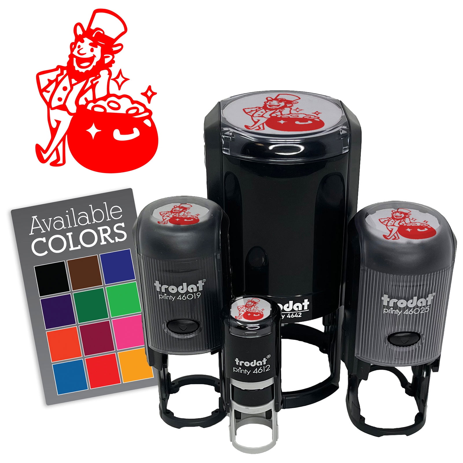 Leprechaun with Pot of Gold Saint Patricks Day Self-Inking Rubber Stamp Ink Stamper for Stamping Crafting Planners - Black Ink - Large 1-1/2 Inch