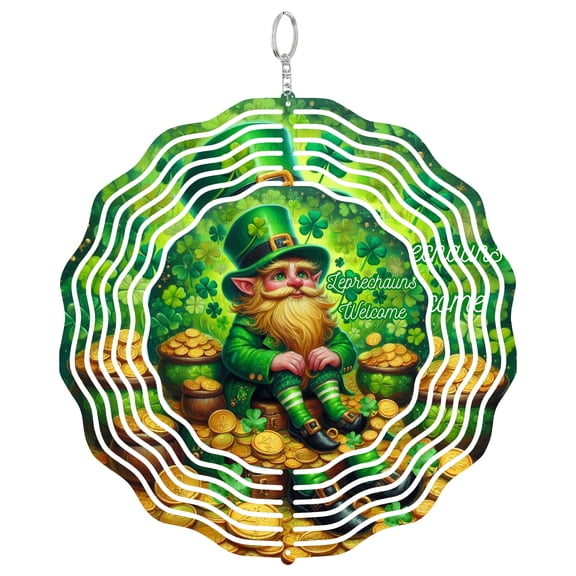 Leprechauns Welcome Shamrocks 3D Wind Spinner Hanging, UV Printed Tinplate, Lucky Irish Decor, St. Patrick’s Day Gift, R