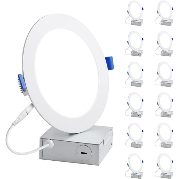 Lepro 12 Pack 4 inch Canless LED Recessed Light Ultra-Thin, Dimmable Downlight 5000K Daylight with Junction Box, 750LM High Brightness 10W Eqv 80W, ETL and Energy Star Certified, 50,000hrs Lifespan