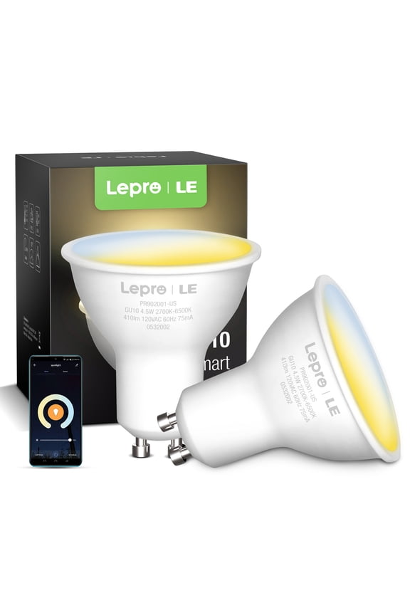 Lepro 2-Pack Alexa GU10 LED Light Bulbs - 50W Equivalent Smart Bulb Works with Alexa & Google Assistant,2700-6500K Tunable White Track Light Bulb, No Hub Required, 2.4G WiFi Only