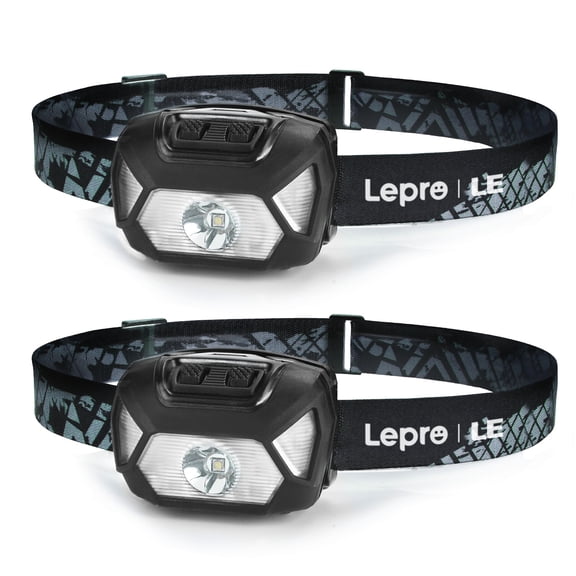 Lepro 2-Pack Battery-Powered Head lamp, 1300 Lux Super Bright with Adjustable Headband, 6 Modes including Red Light, IPX4 Waterproof Suitable for Camping and Outdoor Activities