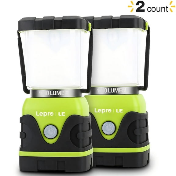Lepro 2-Pack Camping Lanterns, 1000 Lumen Tent Lights Battery Powered, 4 Dimmable Light Modes,Emergency Lantern and Flashlight for Power Outage, Emergency, Hiking, Fishing, Tents