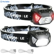 Lepro 2-Pack Headlamps Rechargeable 2000Lux Super Bright, LED Head Lamp with 6 Modes for Camping & Hiking Gear Essentials, IPX4 Waterproof Flashlights with Adjustable Headband,USB Cable Included