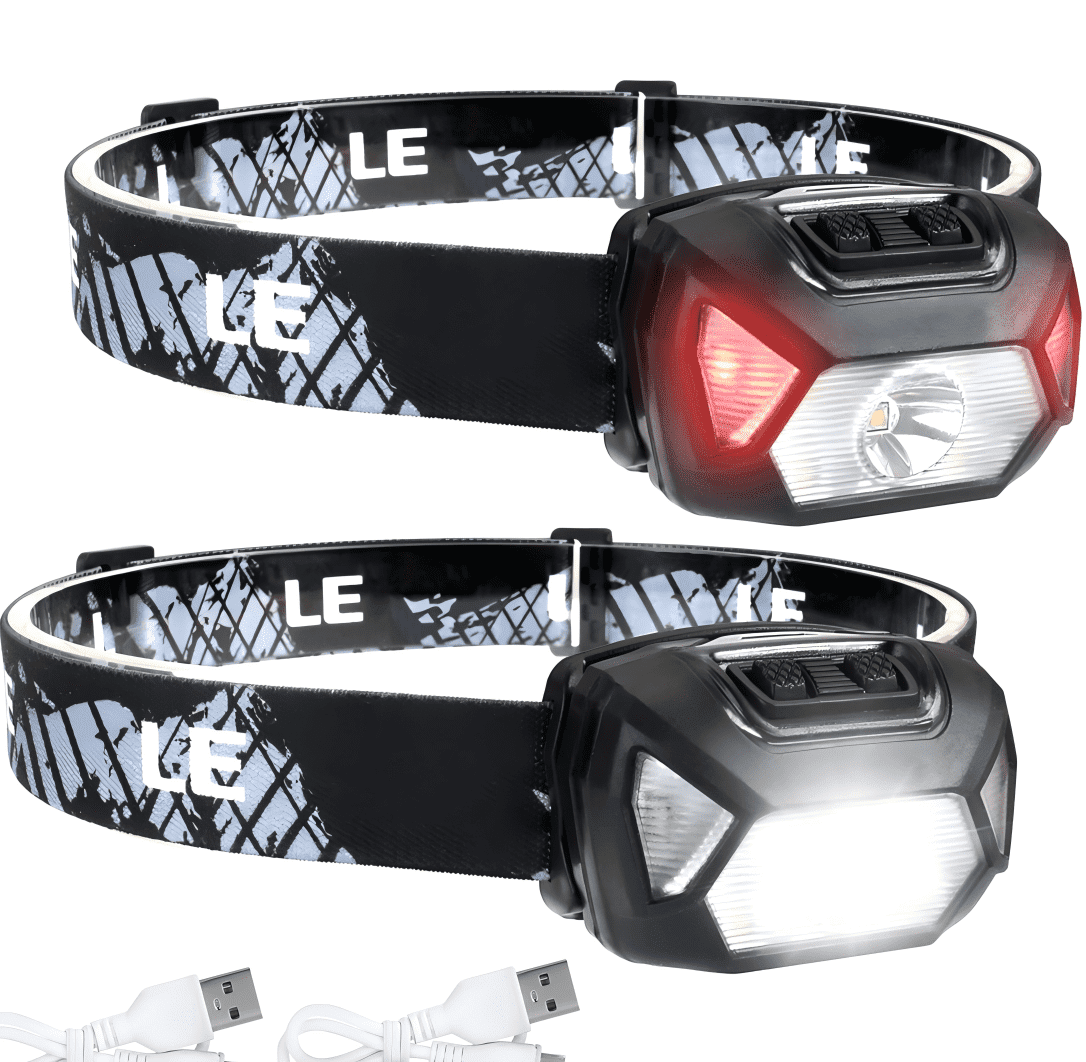 Adjustable Red and Black Rechargeable LED Headlamp Set