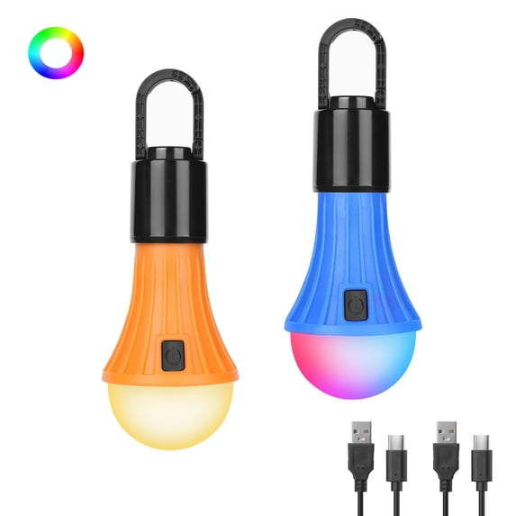 Lepro 2-Pack Rechargeable Camping Lanterns, 7 Light Modes (White & RGB), Hanging Tent Lights Perfect for Camping, Holidays, Decorations, and Emergency Use