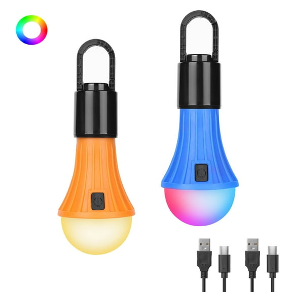 Lepro 2-Pack Rechargeable Camping Lanterns, 7 Light Modes (White & RGB), Hanging Tent Lights  Perfect for Camping, Holidays, Decorations, and Emergency Use