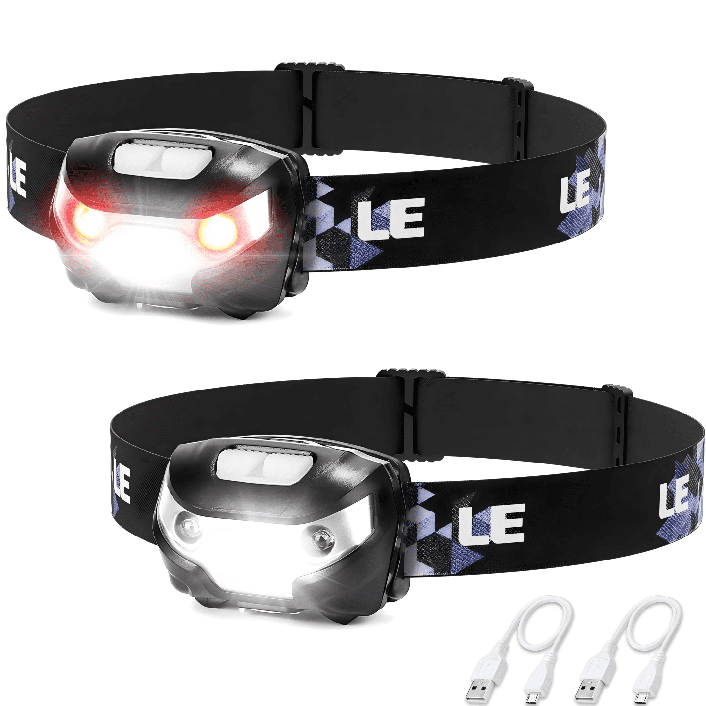 Rechargeable Black LED Headlamp with Red Light and Adjustable Strap