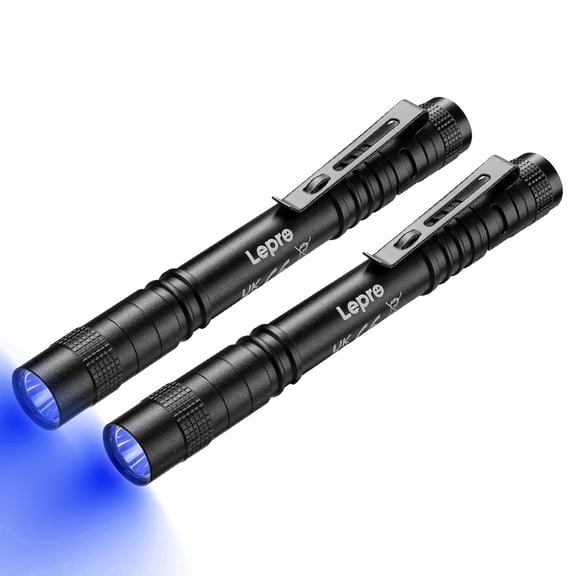 Lepro 2Pack 365nm Small UV Flashlights with AAA Batteries , Portable Black Light Pet Urine Detectors with Wavelength Specialize in Detect Pet Dog Cat Urine Stain and more