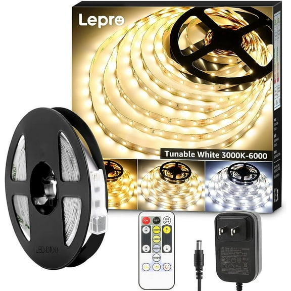 Lepro 32.8ft LED Strip Light, Tunable Warm to Cool White Tape Lights, 600pcs 2835 LEDs Bright Rope Lights Dimmable, Strong 3M Adhesive, Suitable for Christmas Decoration, Home & Bedroom Illumination