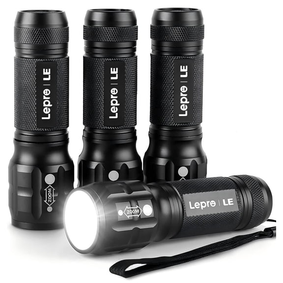 Lepro 4-Packs LED Flash Light LE1000 High Lumens, Mini Multifunction Tactical Flashlight , Zoomable, Waterproof for Camping, Outdoor, and Emergency Use (AAA Batteries Included)
