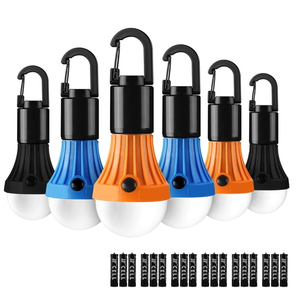 Lepro 6-Pack LED Camping Lanterns, Camping Accessories, 3 Lighting Modes, Batteries Included Hanging Tent Light Bulbs with Clip Hook for Camping, Hiking, Hurricane, Outages, Collapsible