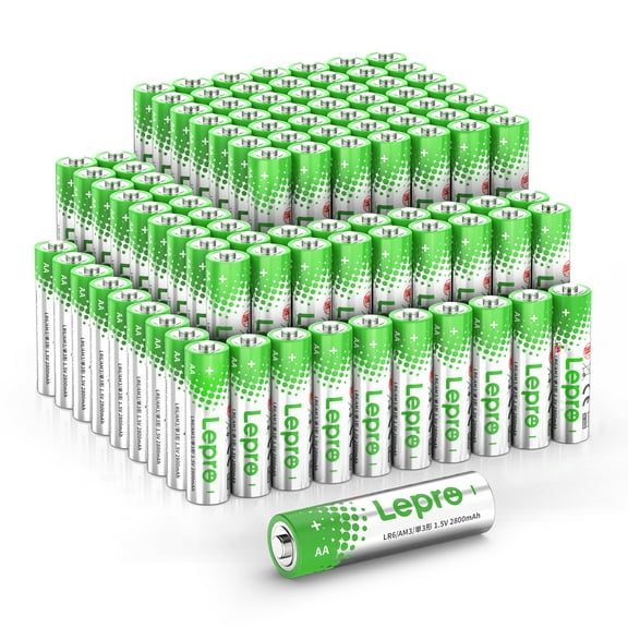 Lepro AA Batteries 100-Pack Value Pack, Double A Alkaline Batteries, Anti-Leak, Anti-Corrosion, Ideal for Household and Business , Non-Rechargeable