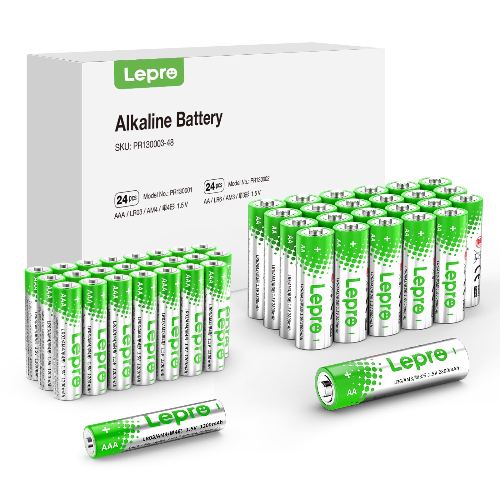 Lepro AA Batteries and  AAA Batteries Value Combo (48 Pack Total) , High Performance Alkaline Power, Non-rechargeable