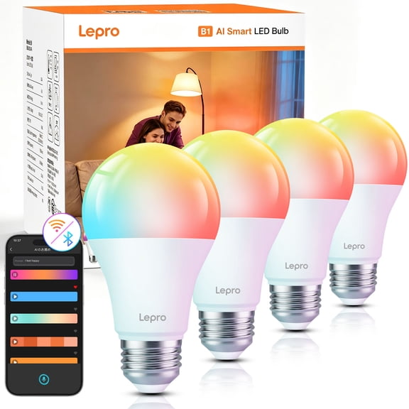Lepro B1 AI Smart Light Bulbs-AI Mood Recognition/Music Sync/Thousands Dynamic Scenes Matching, 60W Equivalent, 4Packs