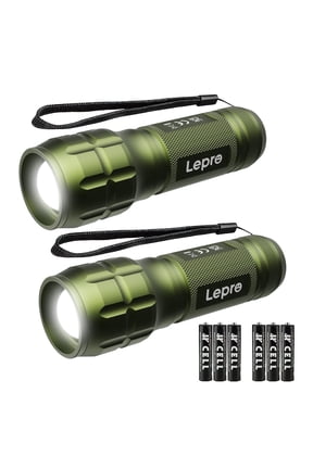Camoufl 2-Packs LED Flash Light LE1000 High Lumens, Mini Multifunction Tactical Flashlight , Zoomable, Waterproof, for Camping, Outdoor Use (AAA Batteries Included)