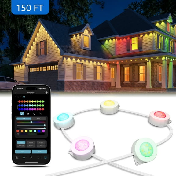 Lepro E1 AI Permanent Outdoor Lights 150FT, Smart RGB+IC Color Changing LED Eaves Lights APP Control Work with Alexa&Google Assistant (2.4 GHz WiFi), Waterproof for House, Halloween Christmas Decor