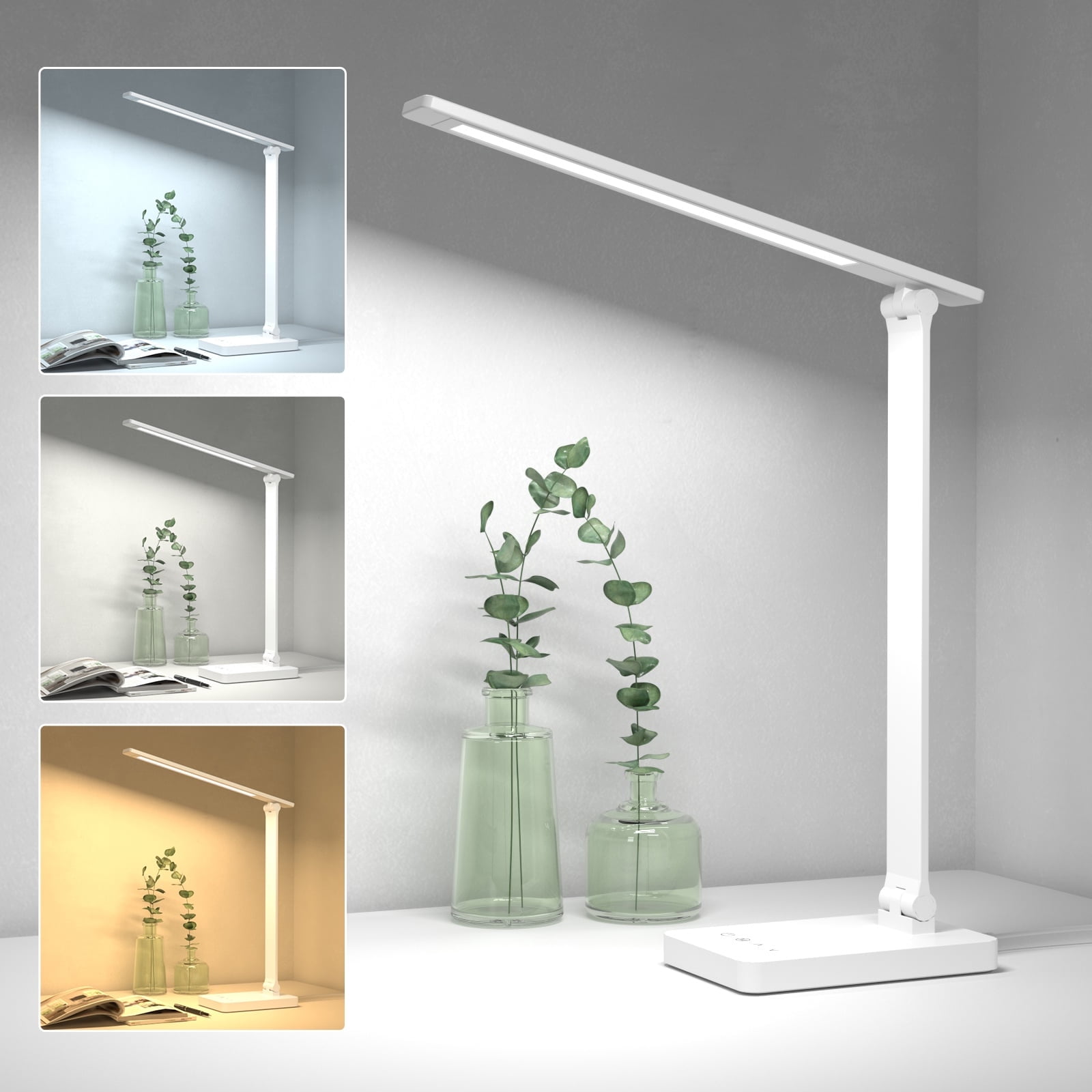 White Lacquered Metal Touch Control LED Desk Lamp