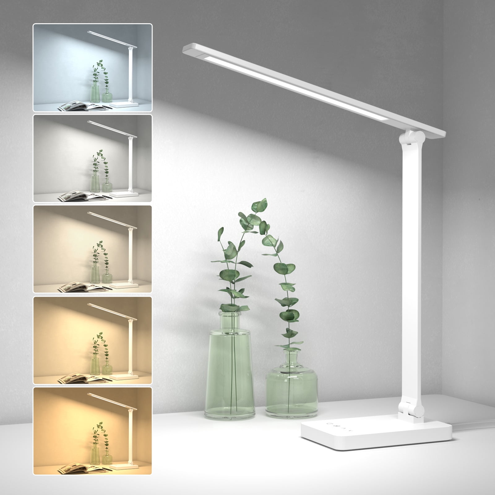 Lepro LED Desk Lamp Touch Control Metal Desk Light 9.5W 800lm 5 Color Modes 5 Brightness Levels Dimmable Home Office Desktop Lamp for Reading, Studying, Nail, College Dorm, White