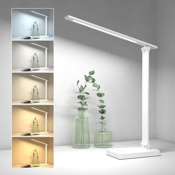 Lepro LED Desk Lamp Touch Control Metal Desk Light 9.5W 800lm 5 Color Modes 5 Brightness Levels Dimmable Home Office Desktop Lamp for Reading, Studying, Nail, College Dorm, White
