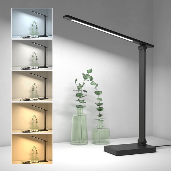 Lepro LED Desk Lamp Touch Control Metal Desk Light 9.5W 800lm 5 Color Modes 5 Brightness Levels Dimmable Home Office Desktop Lamp for Reading, Studying, Nail, College Dorm, Black