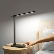 Lepro LED Dimmable Reading Desk Lamp with USB Charging Port, 15W 96 LEDs 550 Lumens Soft Light Eye-Care, Suitable for Home Work, Study, College Dorm, Black