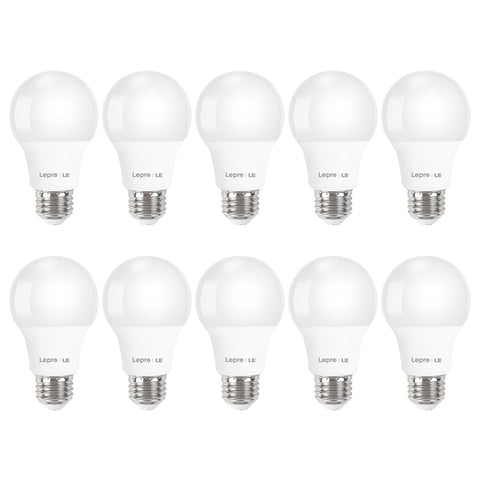 Lepro LED Light Bulbs 60 Watt Eqv Annual Save $6.12 per, 9W 800 Lumens Non-Dimmable, Daylight White 5000K, A19 E26 Standard Medium Base, 10000 Hour Lifetime 10 Count (Pack of 1)