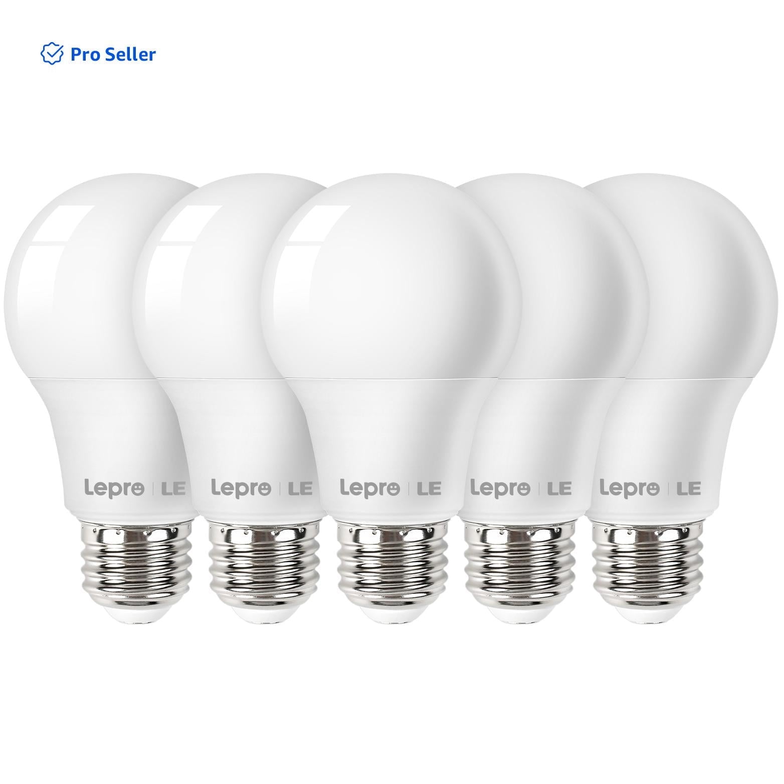 Lepro LED Light Bulbs 60 Watt Eqv Annual Save $6.12 per, 9W 800 Lumens Non-Dimmable, Daylight White 5000K, A19 E26 Standard Medium Base, 10000 Hour Lifetime 5 Count (Pack of 1)