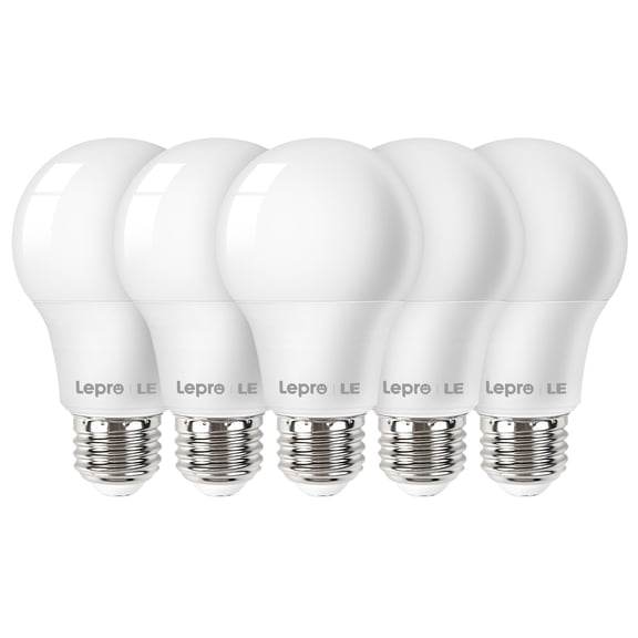 Lepro LED Light Bulbs 60W Eqv Annual Save $6.12 per, Soft White 2700K, 9W 800LM Non-Dimmable A19 E26 Medium Base, 10000H Lifetime, 5 Pack