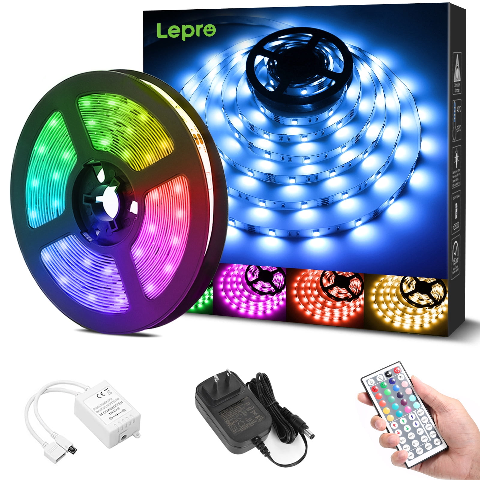 Lepro LED Strip Lights for Bedroom 16.4Ft SMD 5050 LED Color Changing Tape  Light with 44 Key Remote 