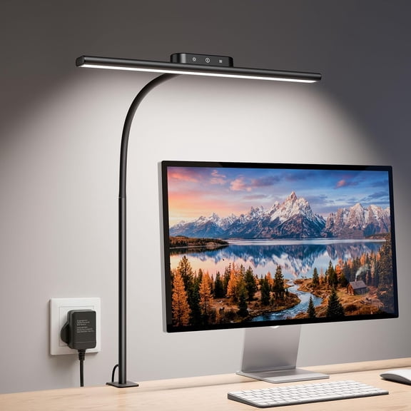 Lepro Led Desk Lamp for Home Office, Metal Architect Lamp with Clamp, 11W 650LM Eye-Caring Task Light, 25 Lighting Modes, Flexible Gooseneck for Monitor, Workbench, Drafting, Crafts, Reading, Black