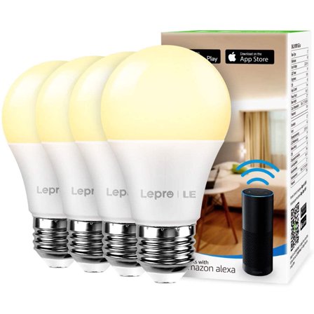 Lepro Smart LED Light Bulbs, Warm White 2700K, 60 Watt Equivalent, Dimmable with App, Alexa and Google Home Compatible, No Hub Required, A19 E26, 2.4GHz WiFi, Pack of 4