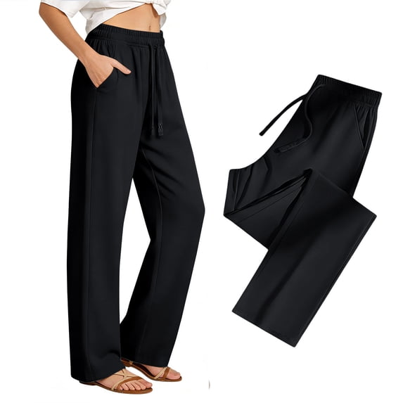 Lepsheexh Pants for Women Plus Size Womens High Waisted Drawstring Sweatpants Breathable Solid Color Straight Leg Pants with Pockets