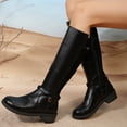 thumbnail image 1 of Lepsheexh Women's Boots Winter Long Tube Solid Color Belt Buckle Decor Round Toe Side Zipper Low Chunky Heel Fashionable Knee High Boots, 1 of 3