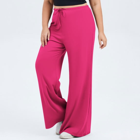 Lepsheexh Women's Wide Leg Pants Womens Plus Size Elastic Waist Casual Pants Loose Fit Solid Color Drawstring Sweatpants with Pockets