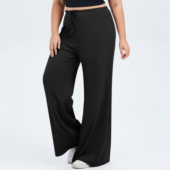 Lepsheexh Women's Wide Leg Pants Womens Plus Size Elastic Waist Casual Pants Loose Fit Solid Color Drawstring Sweatpants with Pockets