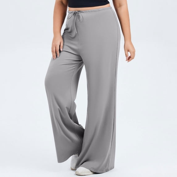 Lepsheexh Women's Wide Leg Pants Womens Plus Size Elastic Waist Casual Pants Loose Fit Solid Color Drawstring Sweatpants with Pockets