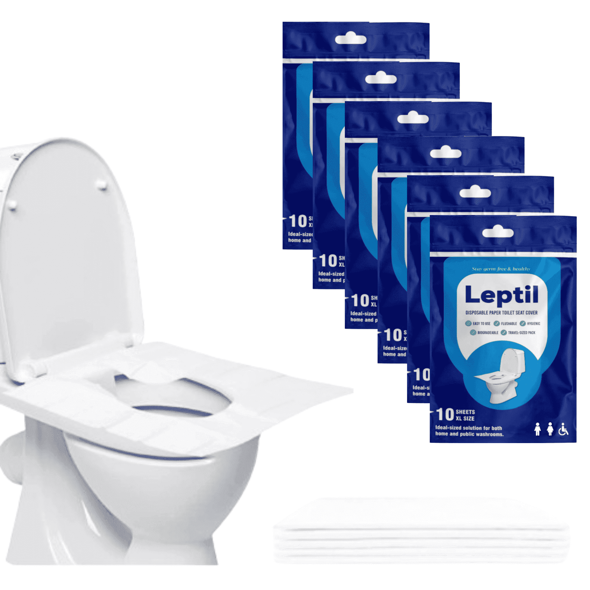 Leptil Disposable Toilet Lid Cover, White 60 count