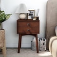 thumbnail image 1 of Leptis Mid-Century 2-Drawer Solid Wood Side Table, Espresso, 1 of 8