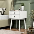 thumbnail image 1 of Leptis Mid-Century 2-Drawer Solid Wood Side Table, White, 1 of 9