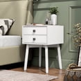 thumbnail image 1 of Leptis Mid-Century 2-Drawer Solid Wood Side Table, White, 1 of 9