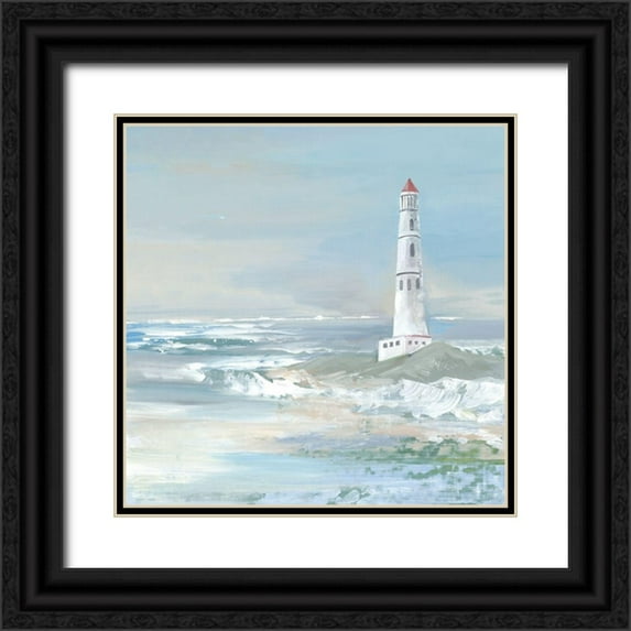 Lera 12x12 Black Ornate Wood Framed with Double Matting Museum Art Print Titled - Blue Ocean Lighthouse