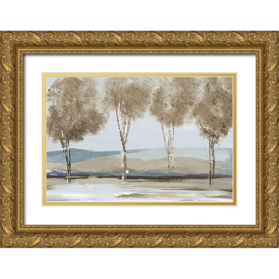 Lera 14x11 Gold Ornate Wood Framed with Double Matting Museum Art Print Titled - Golden Birch Tree Forest